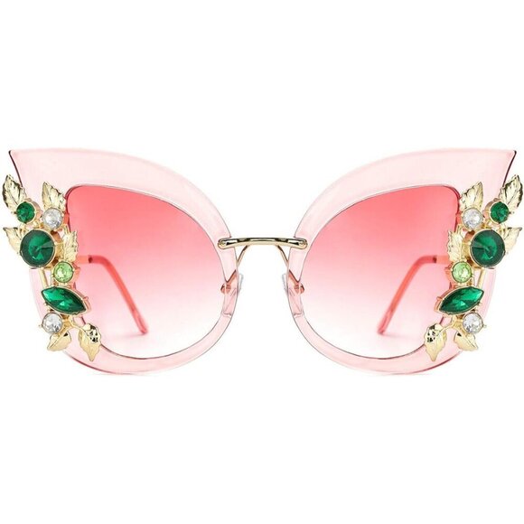 Jeweled Oversized Butterfly Sunglasses Womens Rhinestone UV Protection